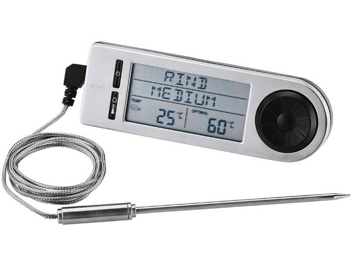 Grillthermometer RÖSLE SlideX, 25086 , silber (silberfarben), B:5cm H:2cm, Edelstahl, Kunststoff, Temperaturmessgeräte, Grillthermometer, digitaler Kerntemperaturmesser, 5 Stufen, –20 / +250 C