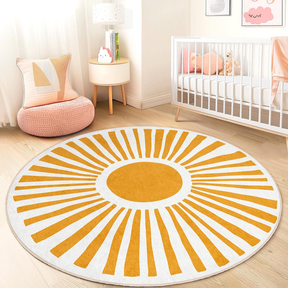 Rond Kinderkleed met Zon Patroon - Okergeel - Modern Design