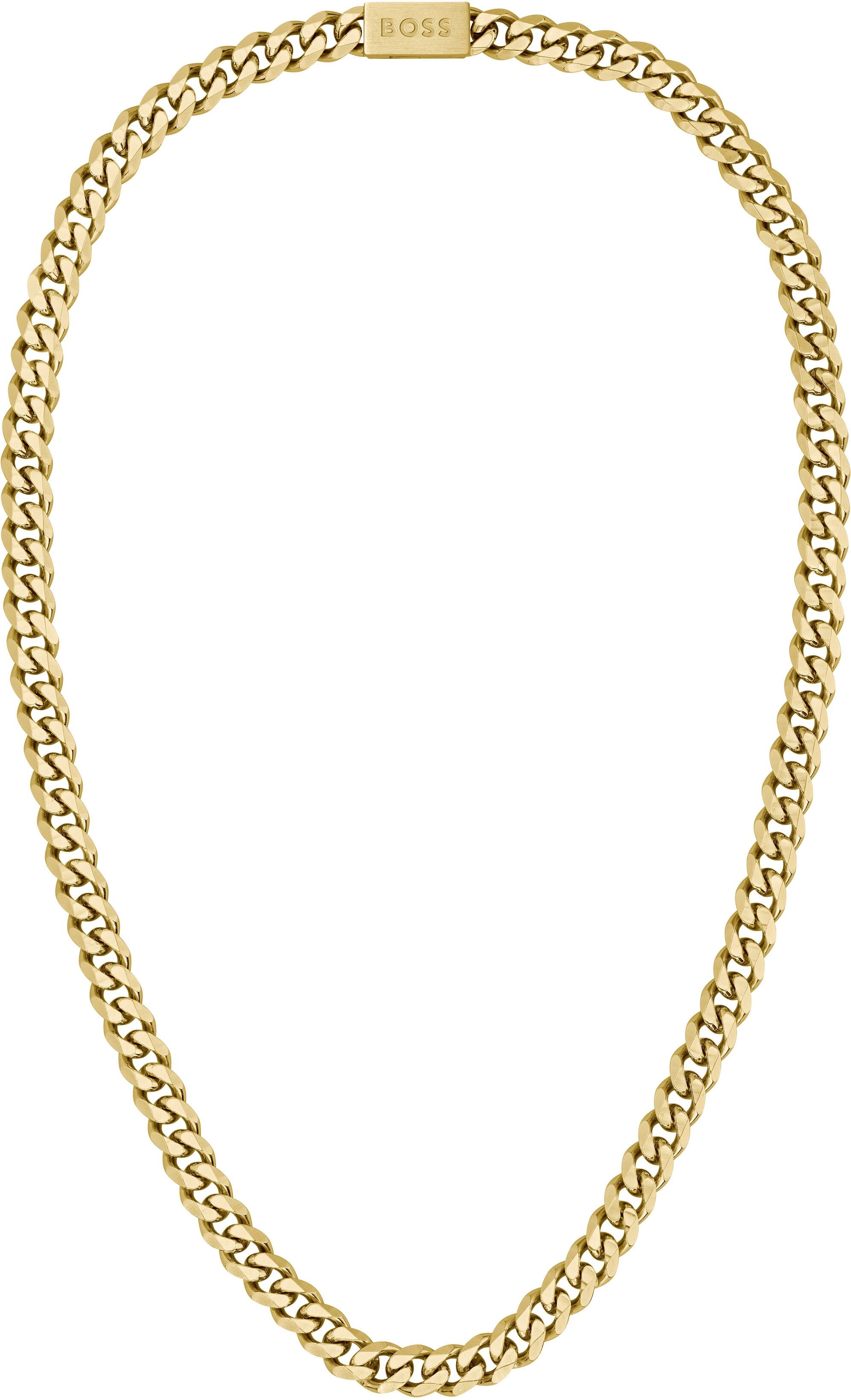 Kette ohne Anhänger BOSS "Schmuck Edelstahl Halsschmuck Panzerkette CHAIN FOR HIM", gold (gelbgoldfarben), Halsketten, Herren, Edelstahl, L: 60 B: 8,9mm, Kette ohne Anhänger, B:8,9mm gelbgoldfarben Edelstahl, L: 60 B: 8,9mm