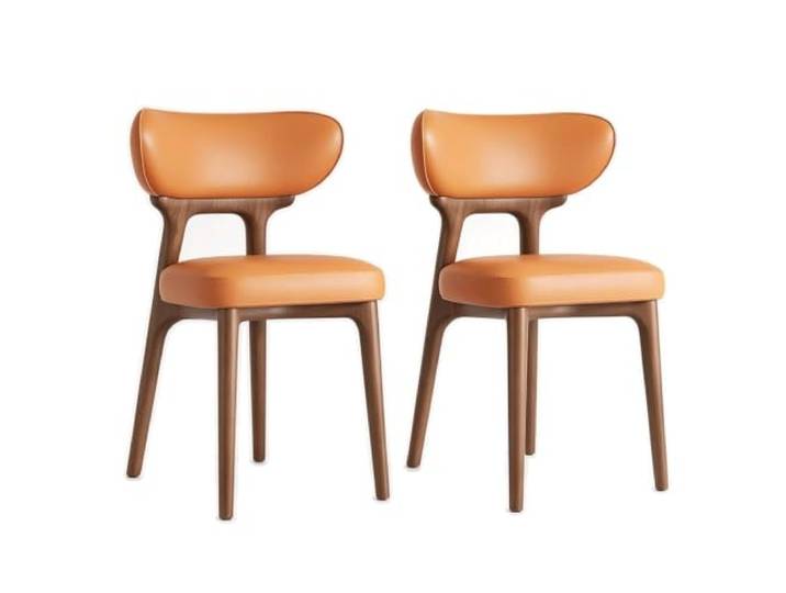 Set mit 2 Esszimmerstühlen aus Eschenholz und Mikrofaserleder Rahmen aus massivem Eschenholz, hochelastischer Schwamm, abwischbarer Lederbezug(Orange)