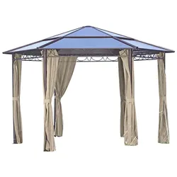 DELUKE Pavillon SION 6-eckig Beige Kunststoff Gartenpavillon Gartenlaube für Garten/Terrassen