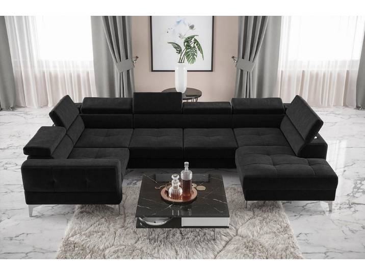 Xlmoebel Wohnlandschaft Elegantes U-Form Ecksofa aus schwarzem Stoff mit Automatikfunktion, U-Form Ecksofa 1 Teile, Hergestellt in Europa