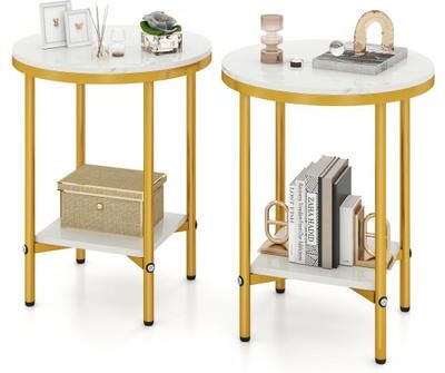 Costway 2-Tier Round Coffee Table with Storage Shelf-2
