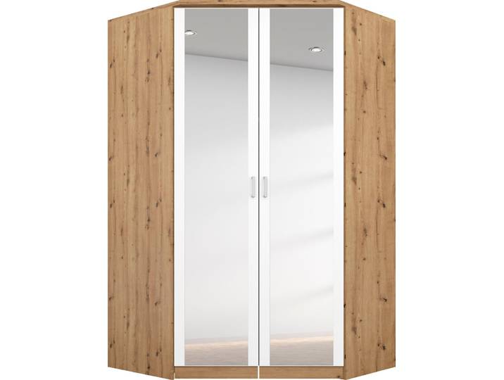 Eckkleiderschrank RAUCH Bremen , weiss (weiß, eiche artisan), B:117cm H:199cm T:118cm, Holzwerkstoff, Schränke, Eckkleiderschrank, mit 8 Einlegeböden
