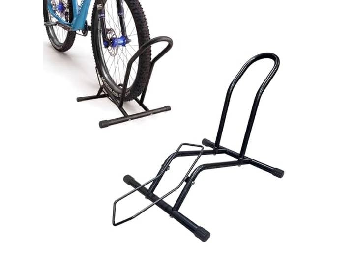 Support à vélo Relaxdays\, 16–29 pouces\, largeur pneu ≤10\,5 cm\, roue avant/arrière\, au sol\, 1 vélo\, noir