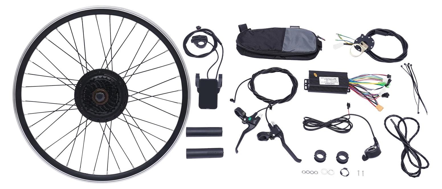 E-Bike-Umrüstsatz - 61-cm-Hinterrad - 36 V 500 W bürstenloser Getriebemotor - Dual-Mode-Hall-Controller - 5-stufiges PAS/Gasgriff - LCD-Display - V-/Scheibenbremshebel