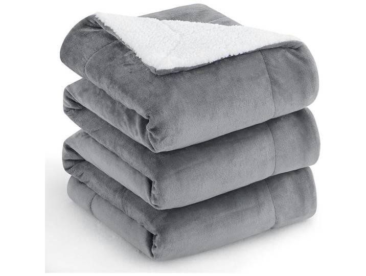Kuscheldecke Sherpa Fleece 220 x 240 cm Grau, 220x240 cm, Heimtextilien, Wohntextilien, Decken, Kuscheldecken