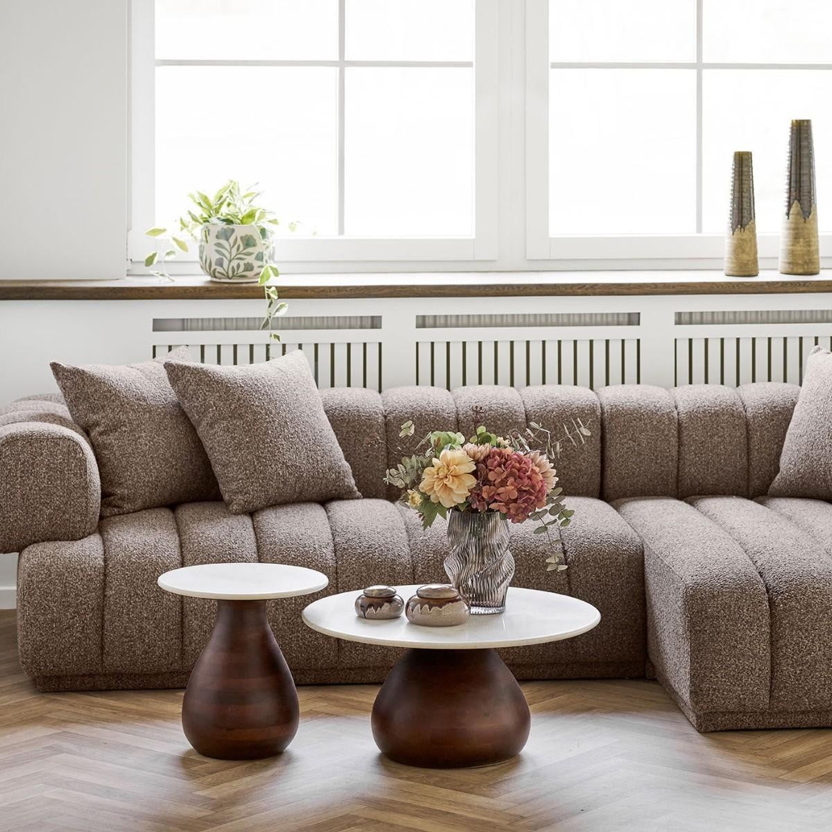 House Nordic Salontafel Heide Mango Donkerbruin/Wit Diameter: 70 cm