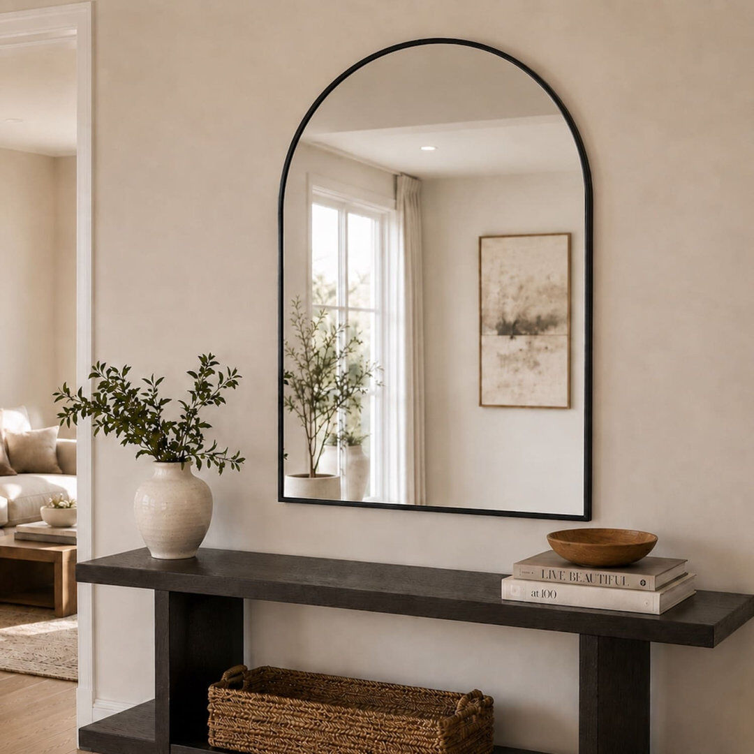 Jobu Home Akiko - Black Metal Arched Wall & Leaner Mirror Black 120cm x 95cm