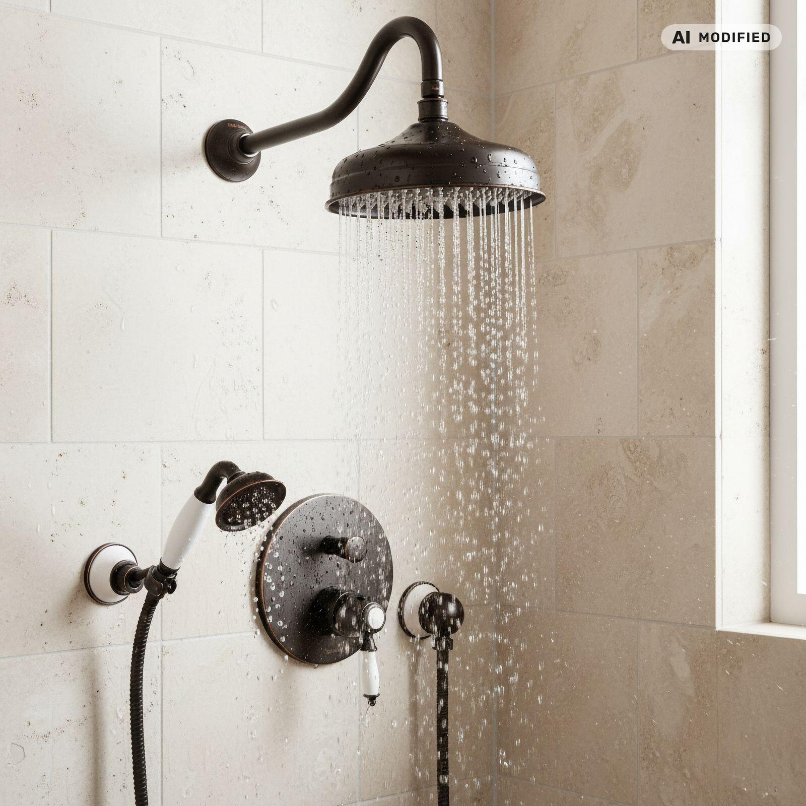 PaulGurkes Duschsystem Nostalgie Schwarz Retro Regendusche Unterputz Komplett