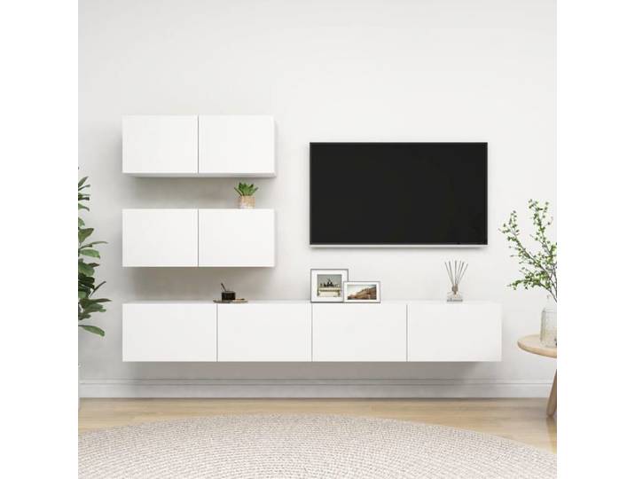 Set Meubles TV - ARMOIRES TV - (4 pcs) - Blanc Bois d'ingénierie 80x30x30 cm T66