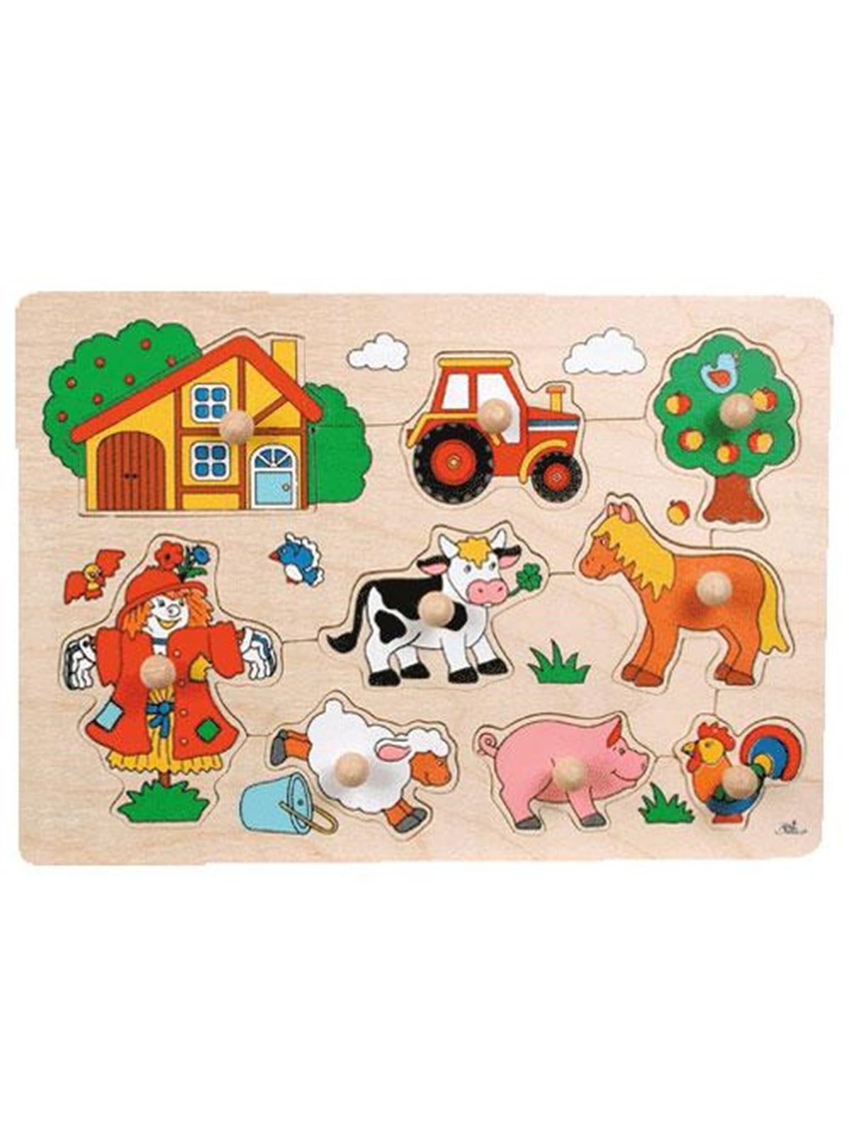 Goki Wooden Stud Puzzle Farm Retro 9pcs. Holz