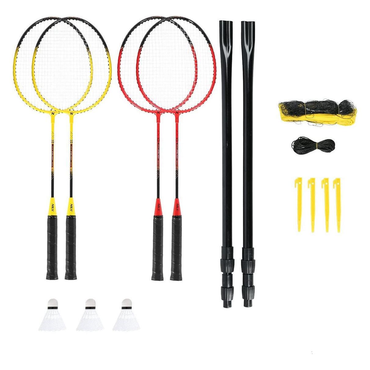 Nils NRZ264 ALUMINIUM Badmintonset 4 Schläger 3 Federpfeile 600x60cm Netz Koffer (Nicht bespannt) (14-20-372)