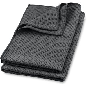ELEXACLEAN Allzwecktuch Trockentuch Waffeltuch, 40 x 60 cm, aus Mikrofaser, schwarz, waschbar, 2 Stück