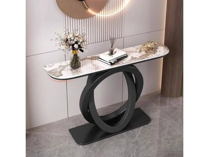 Moderner Konsolentisch, Schmaler Flurtisch Mit Metallgestell Für Flur Robuster Metallrahmen, Schmales Design, Einfache Montage, Vielseitige Nutzung(BlackB,59.1 /150cm)