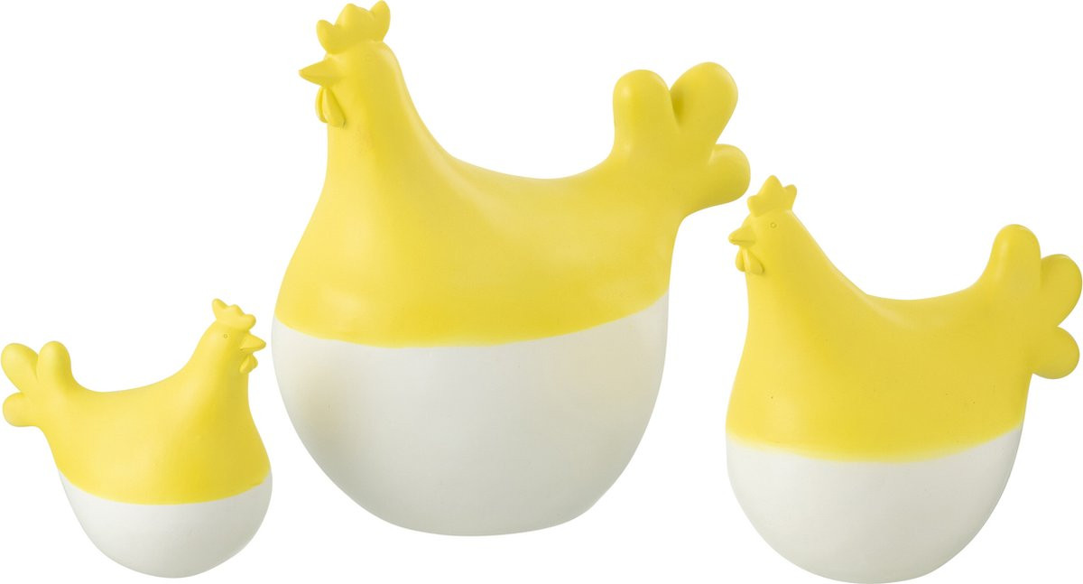 J-Line decoratie haan set van 3 - polyresin - wit/geel