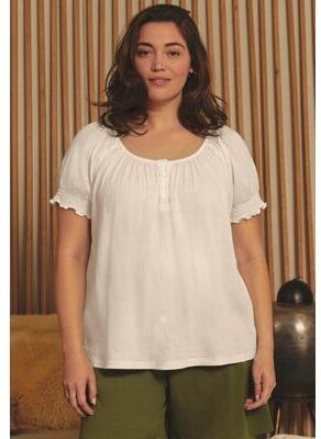 Plus Size Women's Knit Gauze Puffed Sleeve Top by Avenue in Ivory (Size 16)