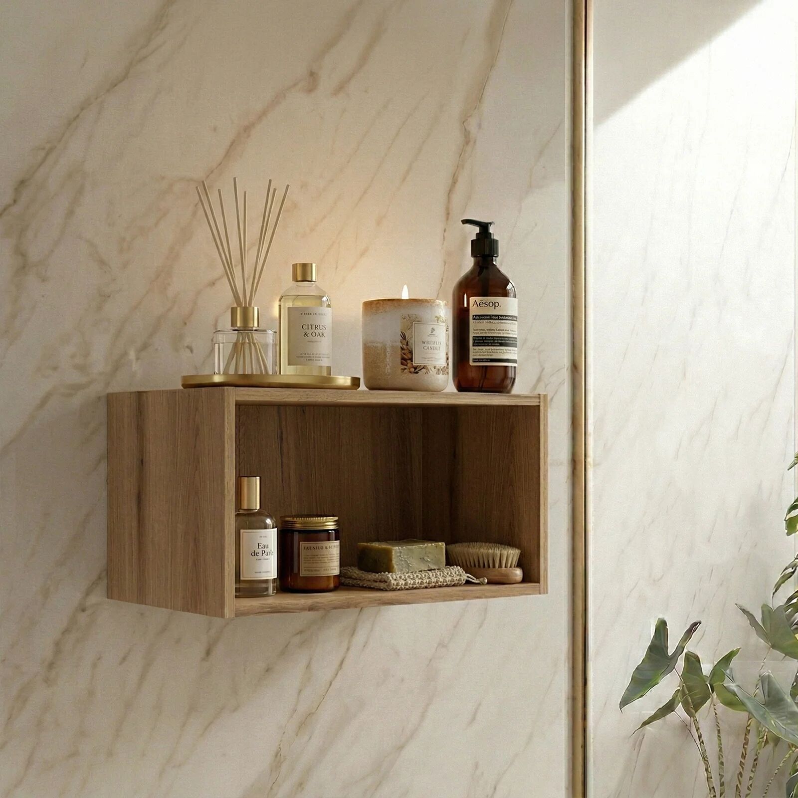 garneroarredamenti Pensile bagno 60x29h cm vano a giorno rovere Cleany