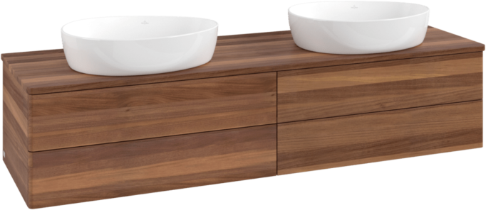 Villeroy und Boch Antao Waschtisch-Unterschrank L28012HM mit Beleuchtung, 160x36x50cm, Waschbeckenplattenfarbe warm walnut, warm walnut
