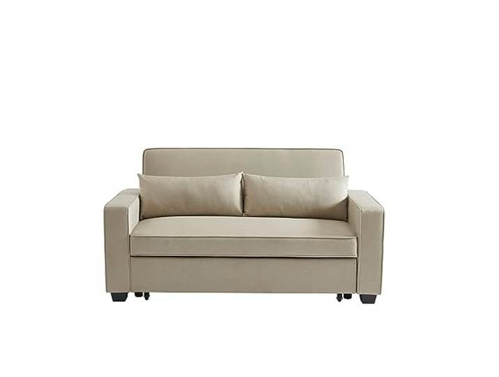 BAÏTA Sofa, rechts, ausklappbar, 3-Sitzer, Stoff, Ecru, 170 x 88 x 88 cm