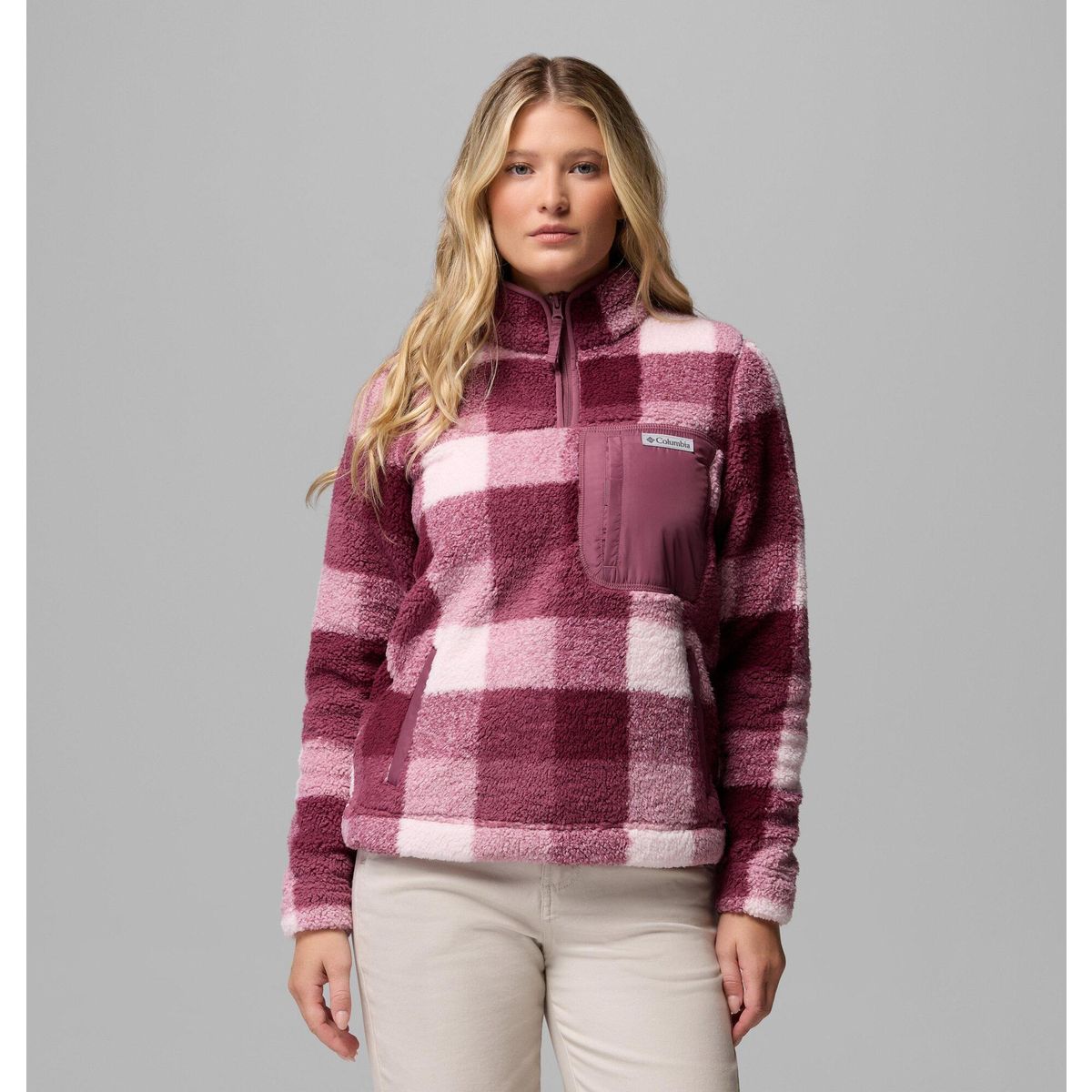 Columbia Women's West Bend II Sherpa Half Zip Fleece antique mauve multi buffalo check (551) S 208573-2085734-551-S