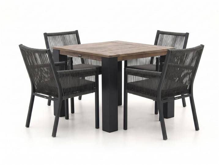 Charcoal (inkl. Kissen) (Twist Polyrattan = Grau) (Tischplatte = Old Teak Greywash)