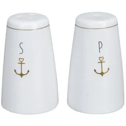 Krasilnikoff Salz und Pfefferstreuer Set Gold Anchor, 2 x 7.5 cm