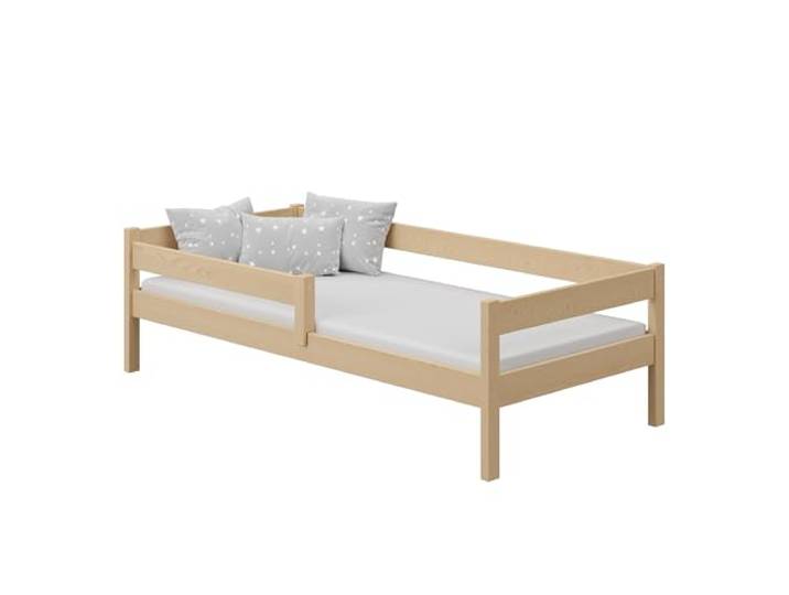 MEBLE WRÓBEL Kinderbett 90x190 cm mit Rausfallschutz & Lattenrost, Einzelbett aus Kiefernholz für Kinder Mädchen Jungen Bett