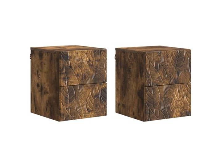 Coespram Nachttisch Wandmontiert 2er Set Holzwerkstoff Geräucherte Eiche Platzsparende schwebende Nachtkommode für das Schlafzimmer mit 2 Schubladen aus Holzwerkstoff im 2er Set.