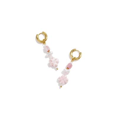 Paar Creolen ADELIA´S "LIVAYA", Damen, Gr. Damen, Edelstahl, rosa, Ohrringe, Trendig durch rosa Kleeblatt- und Perlenanhänger