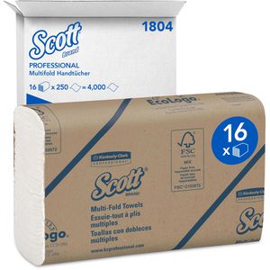 Scott Papierhandtücher 1804, 1-lagig, Zick-Zack-Falz, weiß, Recyclingpapier, 23,5 x 23cm, 4000 Stück