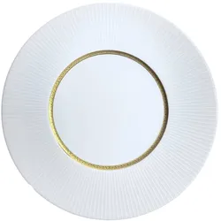 Porzellan Dessertteller 23cm, weiss gestreift mit goldenem Rand