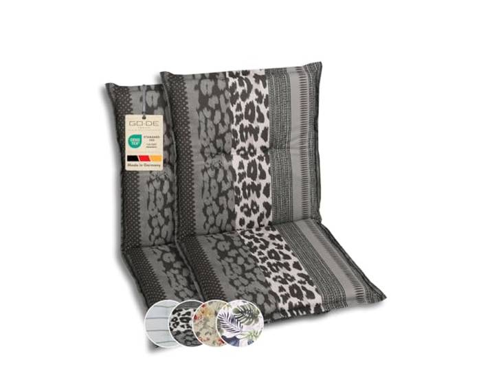 GO-DE Textil Bequeme und attraktive Polsterauflagen für Niederlehner-Gartenstühle (2er-Set, Leopard anthrazit, Niederlehner)
