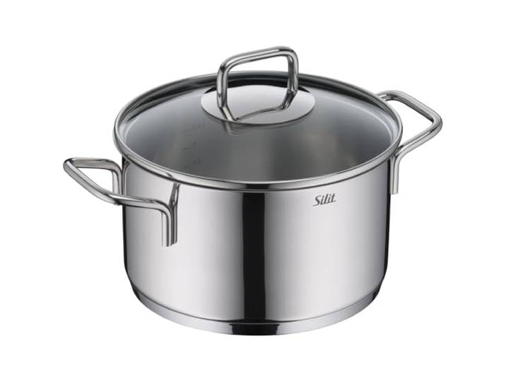 Silit Extra Cook, Kochtopf 20 cm mit Glasdeckel, Innenskalierung, breiter Schüttrand, hochwertiger spülmaschinenfester Crominox-Edelstahl, Bratentopf groß, optimale Wärmeverteilung, Induktion