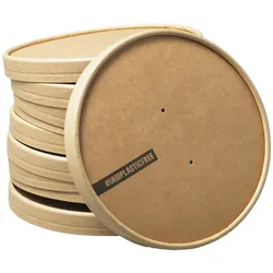 #IAMPLASTICFREE 50 Stück Membrandeckel für Suppenbecher aus braunem Kraftpapier 98mm - biologisch abbaubar, hitzeresistent, ungebleicht