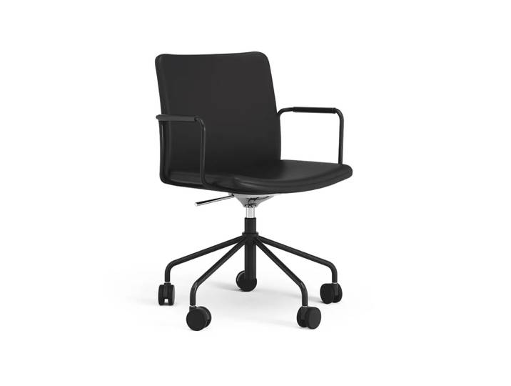Swedese Stella Bürostuhl, höhenverstellbar mit Kippfunktion Leder elmosoft 99999 Schwarz, Schwarzes Gestell, bewegliche Rückenlehne