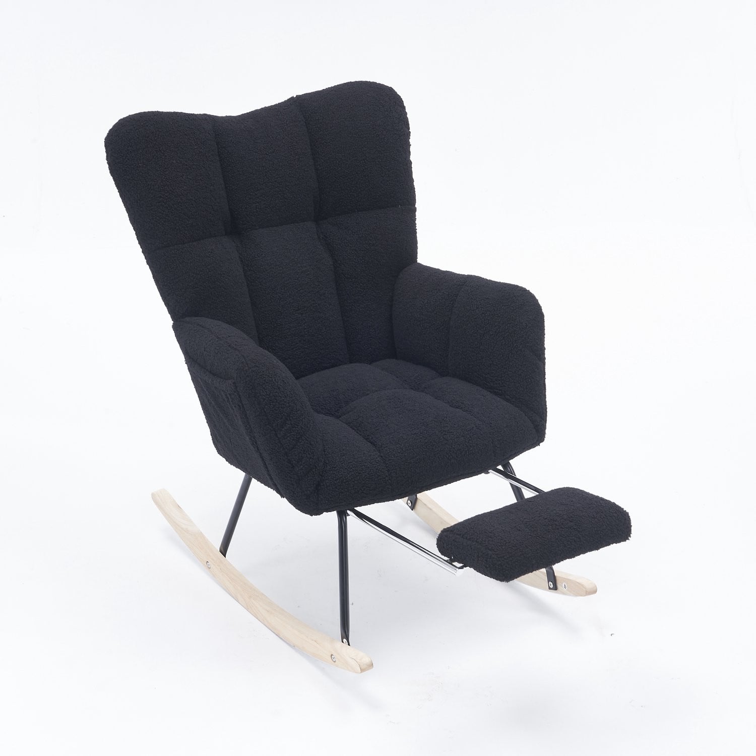 CHICFURN Schommelstoel met voetsteun en houten onderstel - Zwart