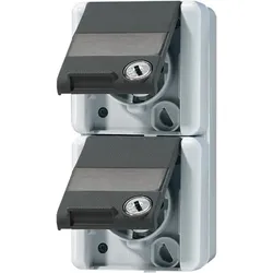 Jung 822NAWSL SCHUKO®-Zweifach-Steckdose, verdrahtet, 16 A 250 V ~, mit Schriftfeld, mit Sicherheitsschloss, senkrecht, IP 44, WG 800 822 NAWSL