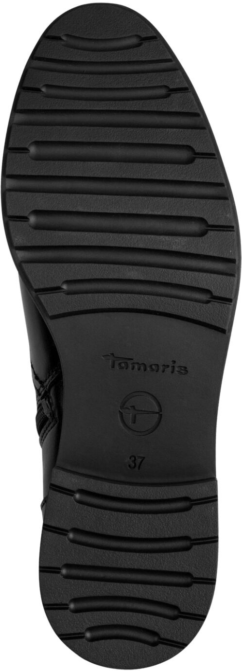 Stiefel TAMARIS, Damen, Gr. 41, Normalschaft, schwarz, Leder, Lederimitat, unifarben, Schuhe Stiefel, Blockabsatz, Langschaftstiefel mit schicker Logoprägung