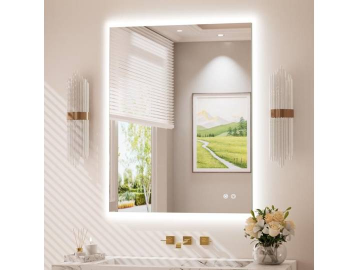 Keonjinn Miroir salle de bain led 70x90cm miroir lumineux rectangulaire antibuée IP44 3 couleurs horizontal/vertical mural