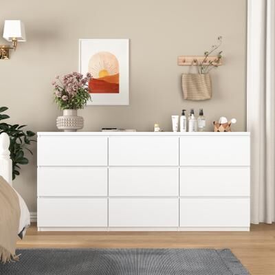 Kodotan sofa 9 Drawer Dresser with No Handle Design, Modern Black Matte Wood Dresser for Bedroom, Storage Chest of Drawers