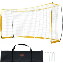 VEVOR Tragbares Fußballtor Soccertor Fußballnetz 3,66 x 1,83 m für den Garten, großes Übungsfußballnetz Trainingstor-Set mit Stahl-Glasfaserstruktur, Allwetter-Fußballtore mit Tragetasche, Gelb