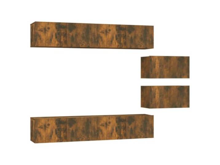 LMTYOENFG 6-TLG. TV-Schrank-Set Wandmontage Hängeschrank Räuchereiche Flexibles 6-teiliges Lowboard-Set zur Wandmontage für Wohnzimmer und Schlafzimmer mit reichlich Stauraum