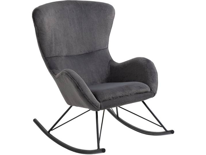 Schaukelstuhl Swing Dunkelgrau, Schwarz Lammfell Optik, Metall B 70 T 94 H 102 cm