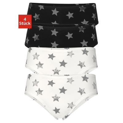Slip VIVANCE, Mädchen, Gr. 146/152, 4 Stk., schwarz (schwarz, creme), Jersey, Obermaterial: 95% Baumwolle, 5% Elasthan, gemustert, körpernah, Unterhosen Slip, gemustert mit Sternendruck, körpernahe Passform