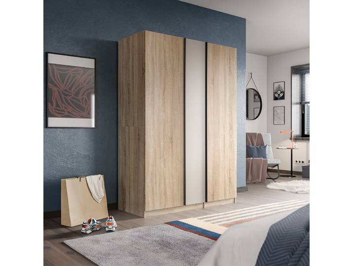 Drehtürenschrank 130cm Braun/Eiche Sonoma Dekor
