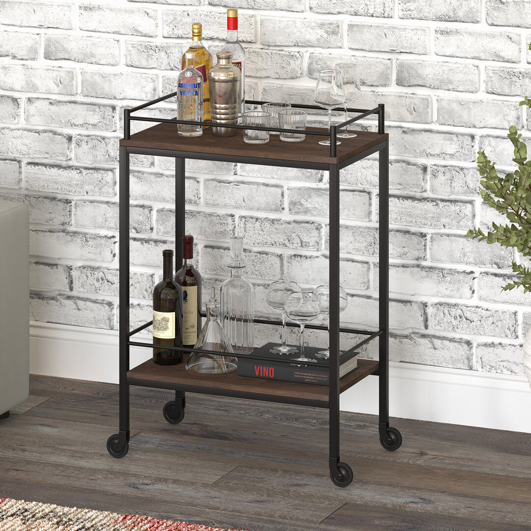 Blue Elephant Steel Bar Cart Alder Brown/Black 88.9cm H X 59.7cm W X 35.6cm D