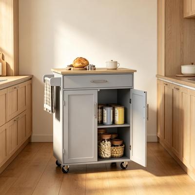 Rolling Storage Cabinet,Mobile Kitchen Island Cart with Drawer and Double Doors,Functional Kitchen Trolley
