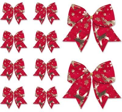 Inspire Select Red Velvet Christmas Wreath Bows 10pcs Holiday Tree & Garland Decorative Bows For Festive Home Decor red Elk Bows 10 Pcs
