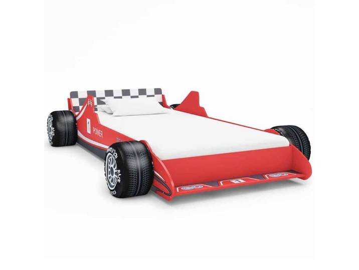 Lit voiture de course pour enfants - - 90x200 cm - Rouge - Cadre en MDF - Lattes en bois - Rails de sécurité